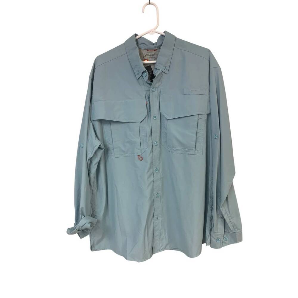 NEW EDDIE BAUER men's long sleeve king salmon button up shirt in sea blue